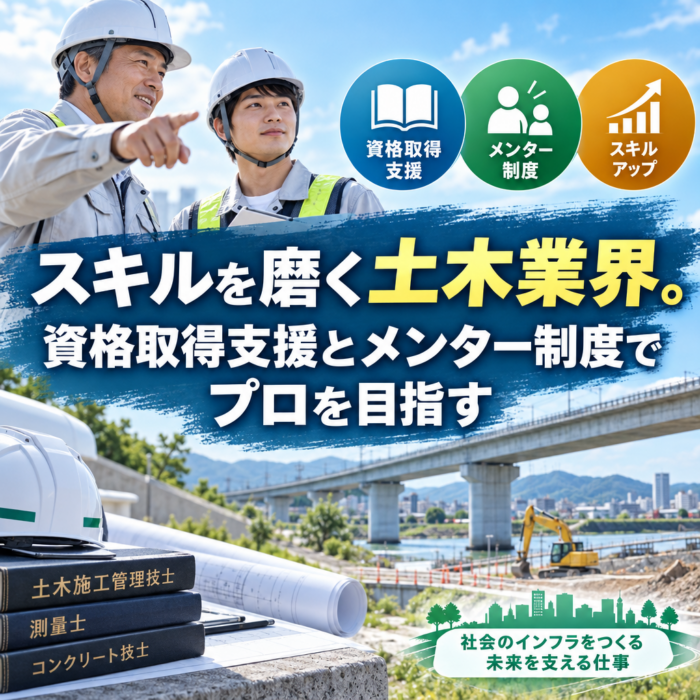 スキルを磨く土木業界。資格取得支援とメンター制度でプロを目指す